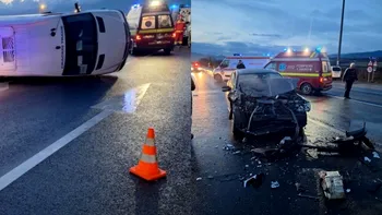 Plan roșu de intervenție în Sibiu, în urma unui accident rutier, zona Veștem. 12 persoane sunt implicate