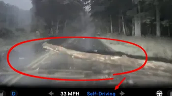 Tesla cu FSD activ trece direct peste un buștean la peste 50 km/h. Mașina nu frânează și nu încearcă să-l evite