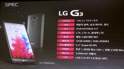 Specificaţiile oficiale LG G3 au apărut la un eveniment din Coreea de Sud