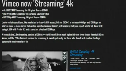 Vimeo permite în sfârşit redarea de materiale video în rezoluţie 4K