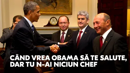 Poza trucată în care Oprea dă mâna cu Obama și Băsescu e degeaba