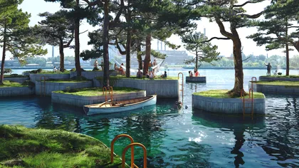 Cea mai ciudată metodă de respectare a distanțării sociale: cum arată parcul plutitor antivirus