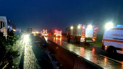 Trafic blocat în Giurgiu din cauza unui accident cu trei autovehicule. Pompierii intervin la fața locului
