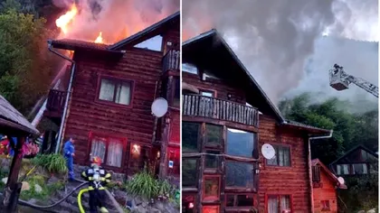 Incendiu la o cabană din Sibiu plină cu elevi. Acoperișul a ars complet