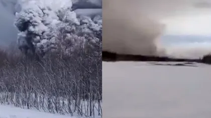 Sate dispărute sub cenușă, după erupția vulcanului Shiveluch din Kamchatka. Imagini tulburătoare. Video