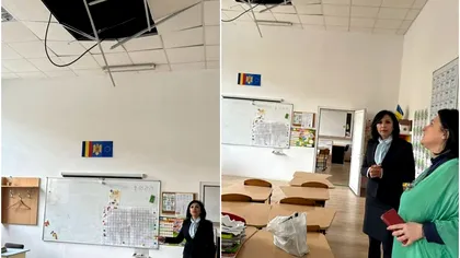 Tavanul dintr-o sală de clasă, prăbușit parțial înainte de ore. „Elevii vor continua activităţile în altă sală” Foto