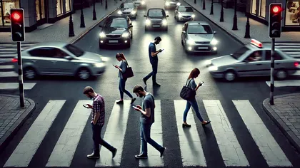 Pietonii care stau pe telefon, motiv de numeroase accidente. Avertismentul pentru șoferii neatenți