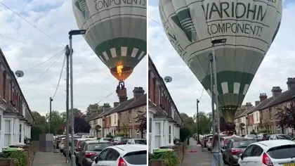 Momentul în care un balon cu aer cald cade pe o stradă și se prăbușește peste case VIDEO