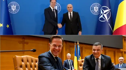 Ilie Bolojan şi Sorin Grindeanu, după întâlnirea cu secretarul general al NATO. 