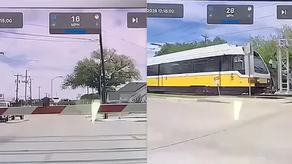 Tesla și-a trimis mașina spre tren cu bariera coborâtă, iar scena pare desprinsă dintr-un coșmar pe care nu vrei să-l vezi în trafic