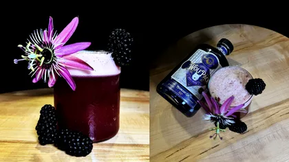 Cum faci un cocktail original între Clover Club și Negroni, un fel de Gin Sour cu Campari și Aperol - BlackBerry Bitter Bow cu Măgura Zamfirei Wolfpack