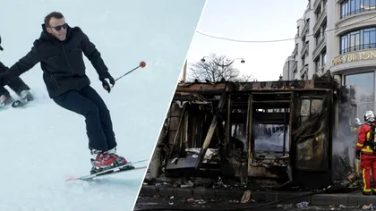 Flăcări la Paris: incendii provocate de Vestele Galbene. Președintele coboară din Pirinei: „Bulevardul Champs-Elysées a fost confiscat”