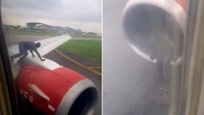 Scene înfiorătoare! Un bărbat s-a urcat pe aripa unui avion în decolare VIDEO