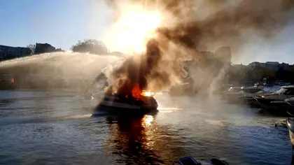 Explozie puternică în Portul Tomis. Un iaht a fost cuprins de flăcări. FOTO