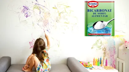 Soluția cu bicarbonat de sodiu cu care poți scoate petele de pe pereți. Poate scuti banii de zugrăvit