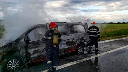 Accident grav pe A1. Un microbuz cu călători a ars ca o torță. Cum a avut loc tragedia
