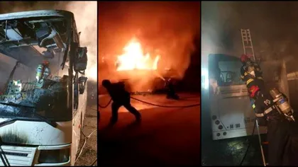 Autobuze incendiate într-o autogară din România. Focul a fost provocat. Declarații halucinate ale unui martor