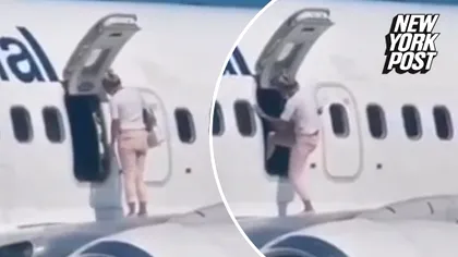 VIDEO O pasageră a ieșit pe ușa de urgență a avionului și a stat pe aripă. E incredibil ce a urmat în câteva minute