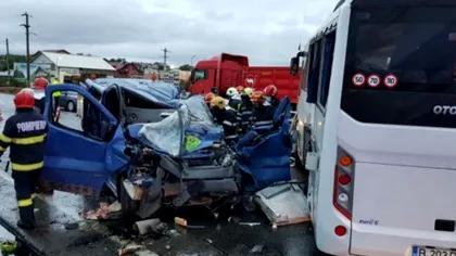 Accident extrem de grav în Iași. Un mort și 13 răniți, după impactul violent dintre un TIR, un autobuz și o dubă. VIDEO
