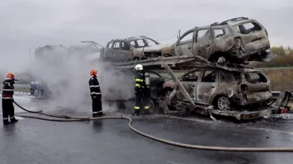 Mai multe mașini au luat foc pe A1. Cum a fost posibil așa ceva