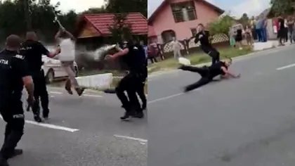 Un bărbat din Gorj a distrus o mașină de poliție și i-a amenințat cu o bâtă pe oamenii legii. A fost nevoie de intervenția trupelor speciale