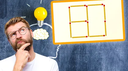 Test de geniu. Mută trei beţe de chibrit pentru a obţine două pătrate. Doar 1 din 100 de persoane reuşeşte