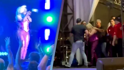 Cântăreața lovită cu un telefon mobil de către un fan în timpul unui concert. Artista s-a prăbusit, iar concertul s-a încheiat. Video