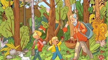 Iluzia optică pentru genii. Toți văd bunicul cu nepoții din pădure, dar unde este mărul ascuns?