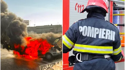 O mașină a luat foc pe autostrada A1 București-Pitești. Pompierii au intervenit de urgență pentru a stinge flăcările