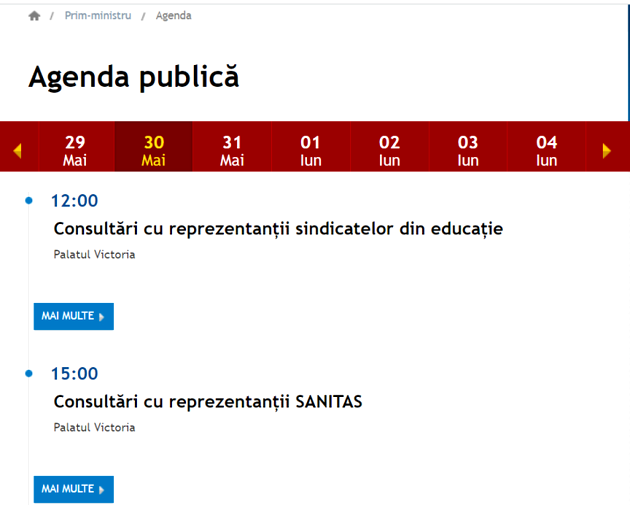 Agenda oficială a premierului Foto: Guvernul României