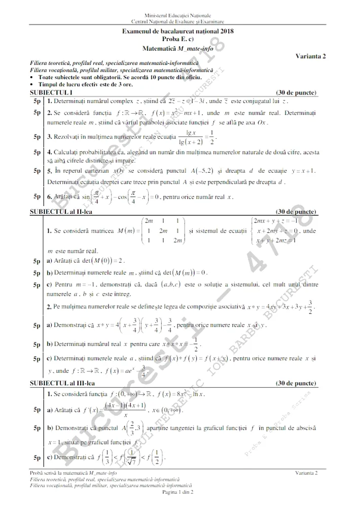 subiecte bac 2018 matematica
