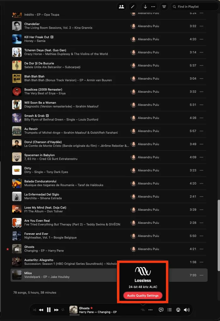 Playlist de test la calitate înaltă în Apple Music