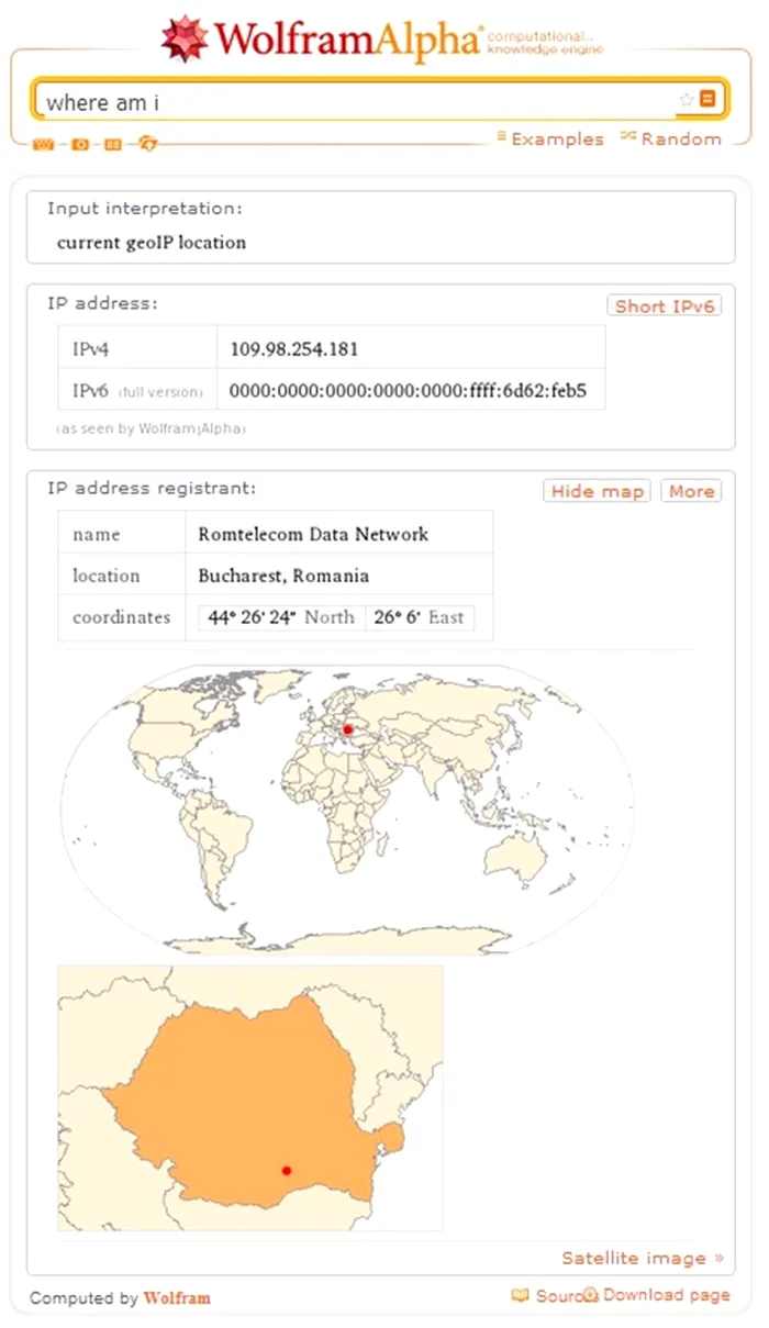 Wolfram Alpha where am i