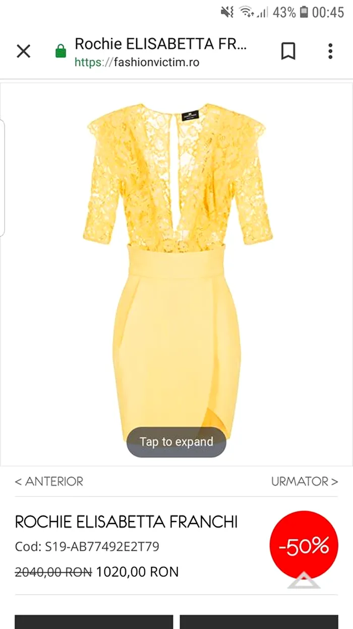 captura ecran site de unde si-a luat Adelina Pestritu rochita