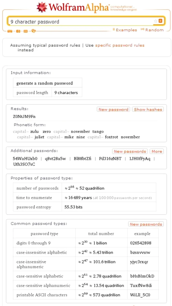 Wolfram Alpha generator parole