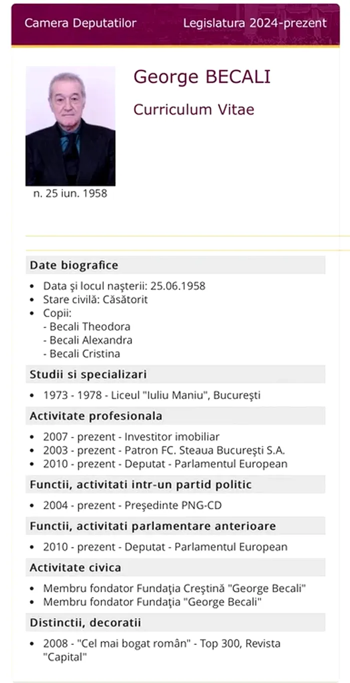 Gigi Becali - CV
