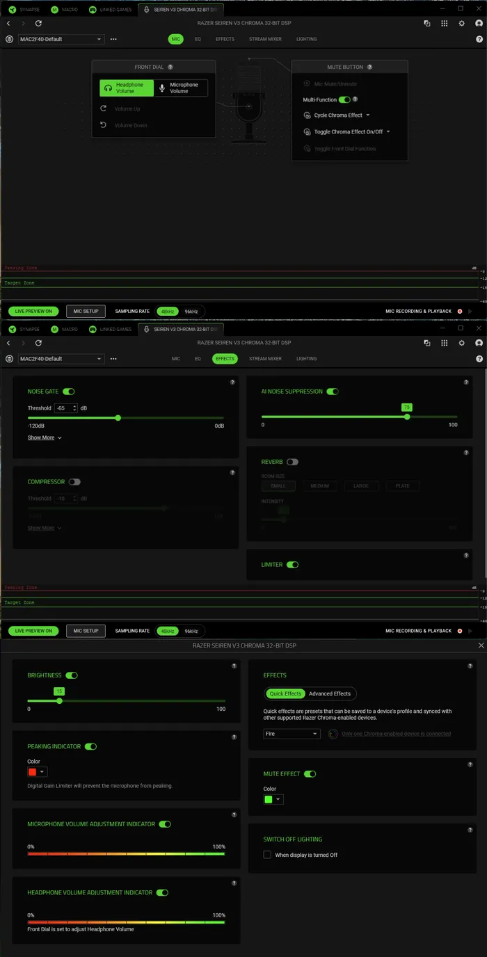 Câțiva parametri ajustabili pentru Razer Syren V3 Chroma cu ajutorul Synapse