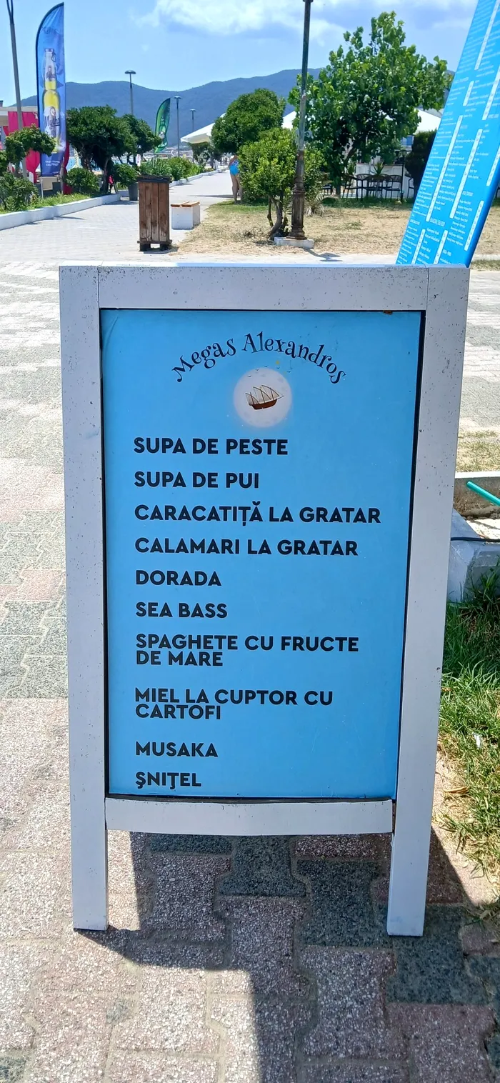 Meniul de la un restaurant din Grecia, scris în română. Sursă foto - Facebook