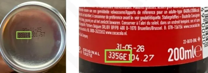 Codul de producție poate fi găsit sub dozele de suc sau pe etichetele sticlelor, conform informațiilor furnizate de CCEP Belgia și Afsca.