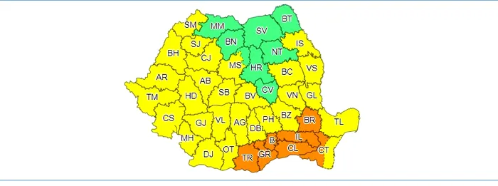 România, sub cod galben de vreme rea. Zonele în care nu va fi caniculă, temperaturile scad drastic