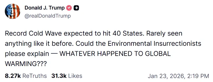 Postarea presedintelui trump despre incalzirea globala