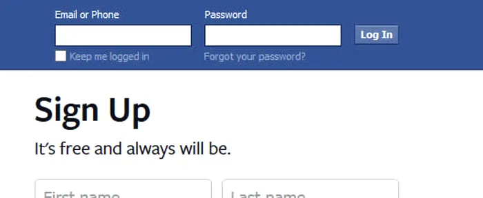 Browser Incognito facebook-login-homepage