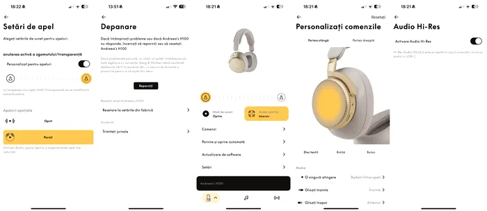 Aplicația Bang & Olufsen cu opțiunile pentru Beoplay H100 / Foto: Playtech.ro