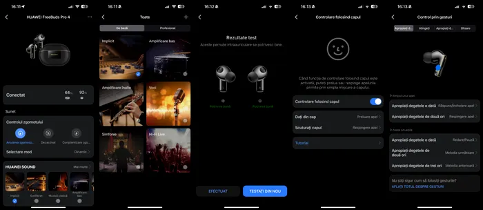 Aplicația HUAWEI AI Life pentru controlul FreeBuds 4 Pro / capturi de ecran: Playtech.ro