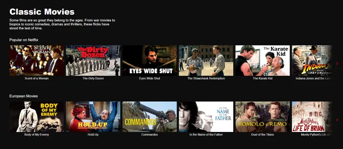 Classic Movies - secțiune specială Netflix