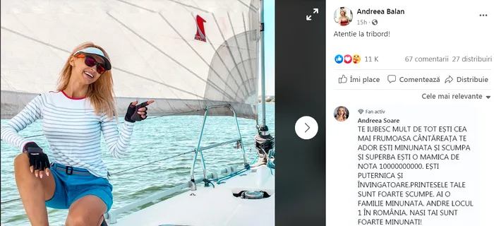 Fotografia și mesajul postate de Andreea Bălan pe rețeaua de socializare