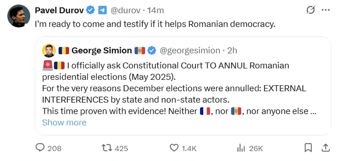 Promisiunea lui Pavel Durov pentru ”a salva democrația din România”