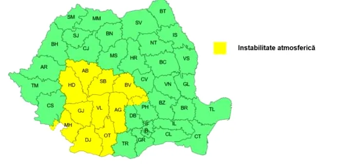 Cod galben instabilitate atmosferică