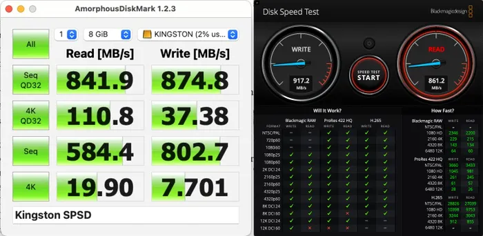 Kingston Dual Portable Solid-State Drive în benchmarkuri pe Mac