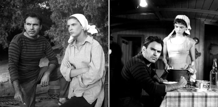 Irina Petrescu și Liviu Ciulei in Valurile Dunării. Filmul marchează debutul Irinei Petrescu in cinematografie și este al doilea film al regizorului Liviu Ciulei, după Erupția (1957)